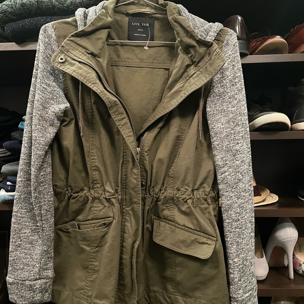 Military green jacket with accent sleeves